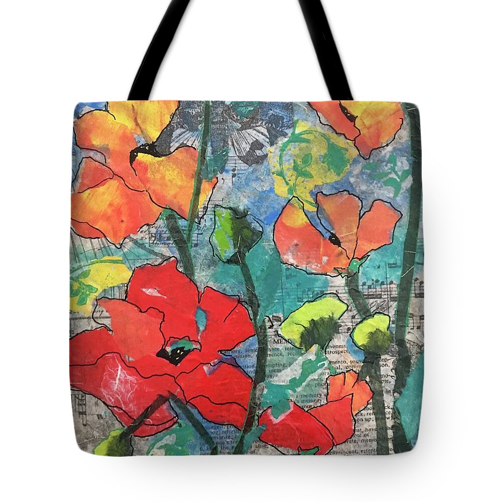 Poppies Tote Bag featuring the painting Singing poppies by Elaine Elliott