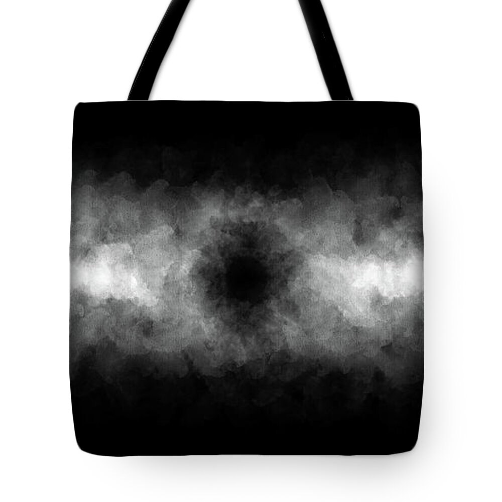 Singularity Tote Bag featuring the painting Singularity 3 - Cosmic Art - Contemporary Abstract - Abstract Expressionist painting - Black, White by Studio Grafiikka