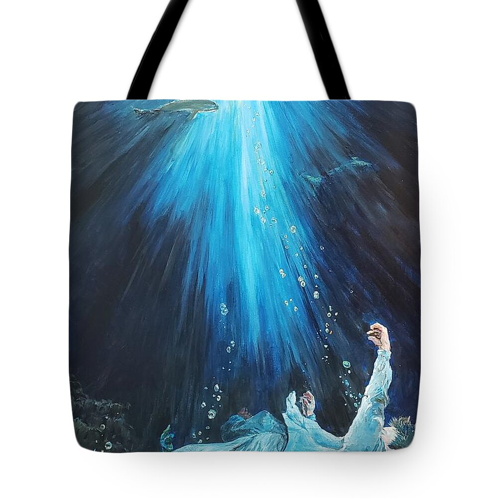 Depression Tote Bag featuring the painting Sinking into Depression by Merana Cadorette