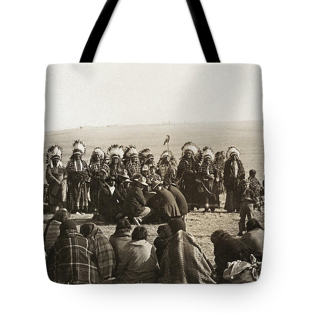 1908 Tote Bag featuring the photograph SIOUX DANCERS, c1908 by Solomon Butcher
