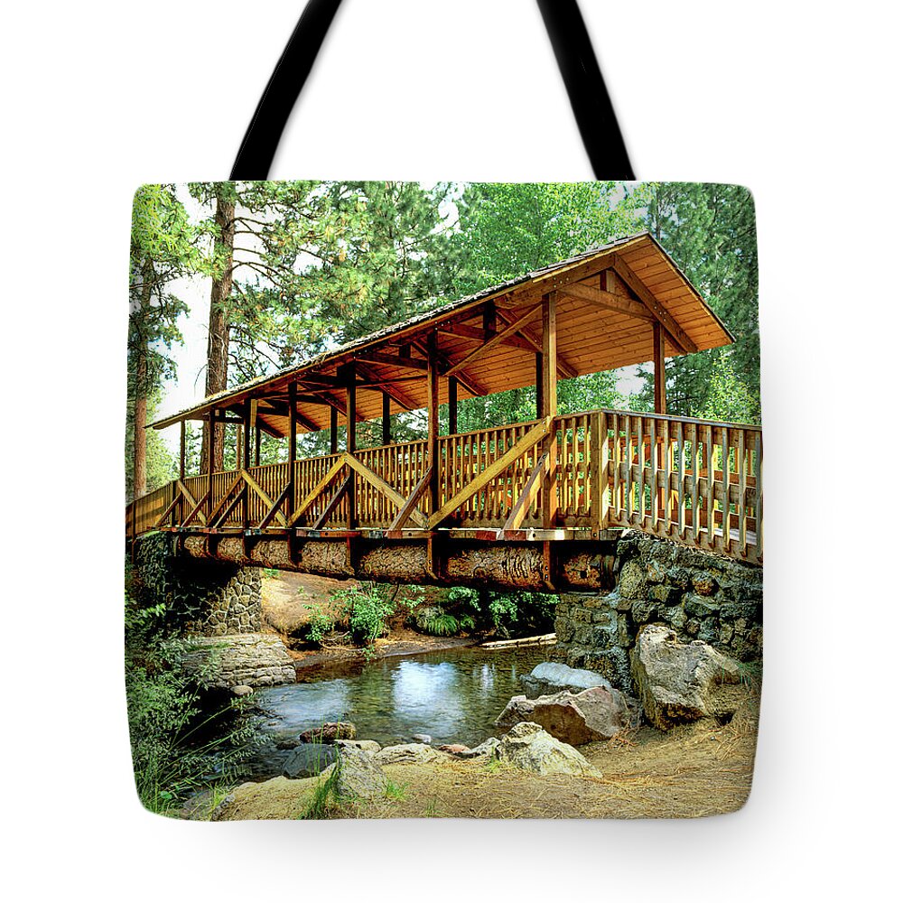 Usa Tote Bag featuring the photograph Sisters Oregon Park Bridge by Randy Bradley