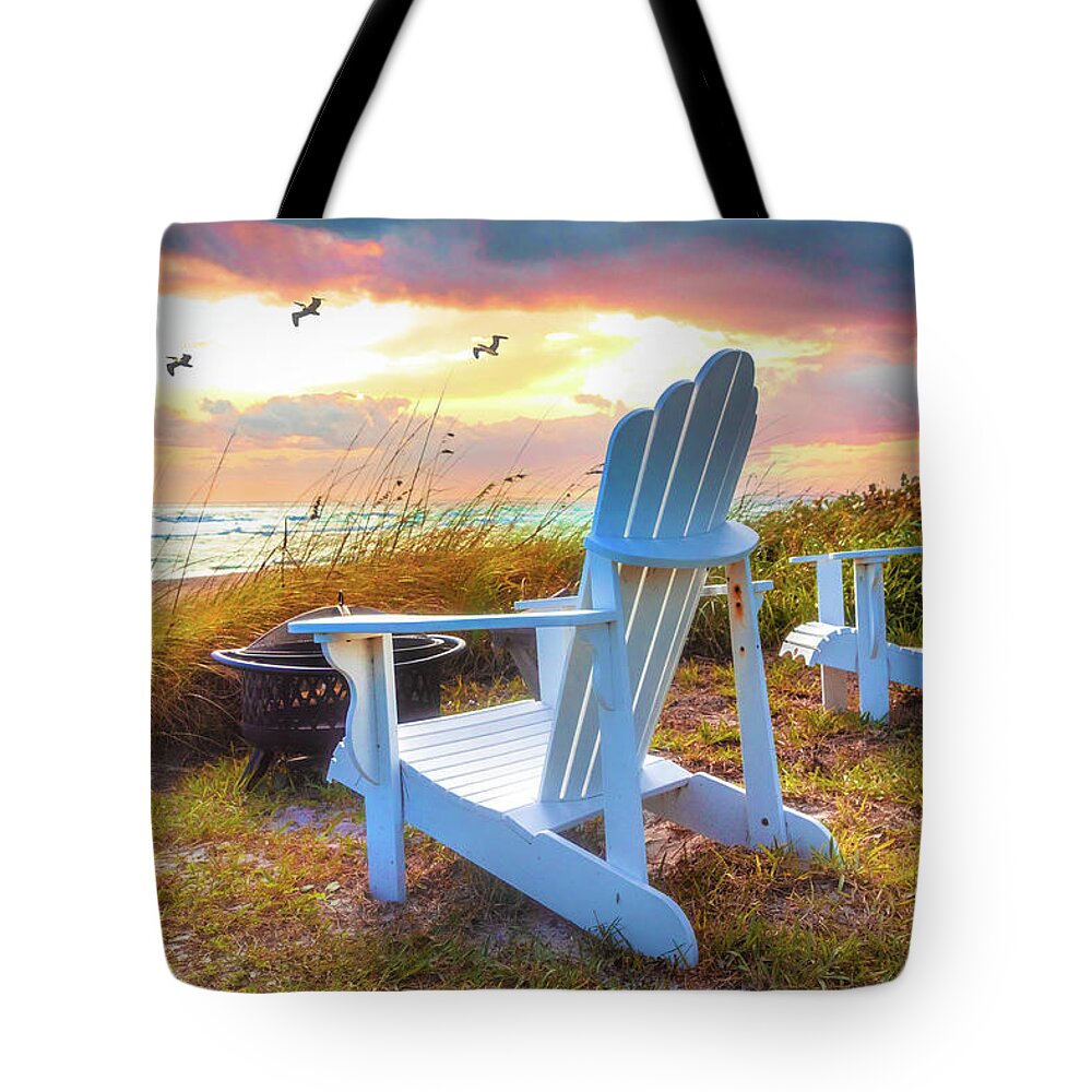 Chair Tote Bag featuring the photograph Sitting in the Sunshine on the Beach by Debra and Dave Vanderlaan