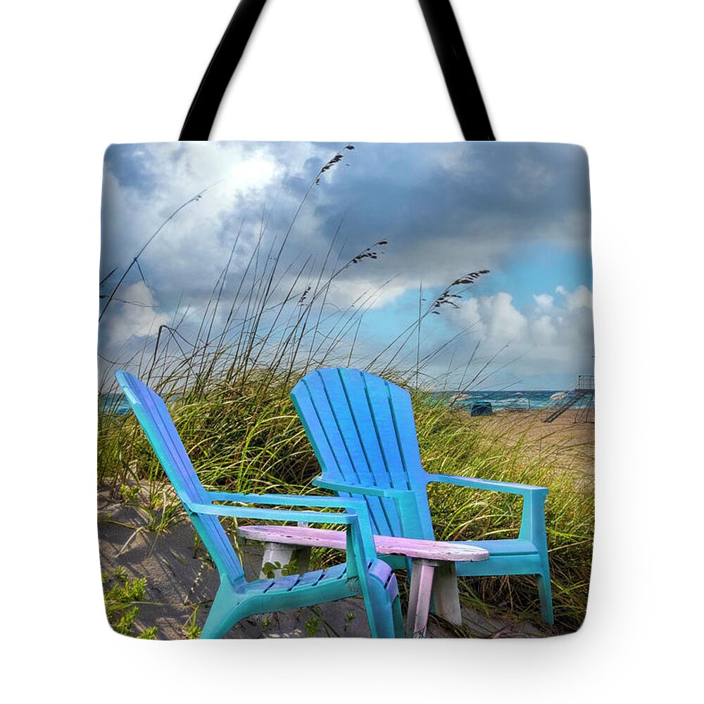 Clouds Tote Bag featuring the photograph Sitting on the Beach Dunes II by Debra and Dave Vanderlaan