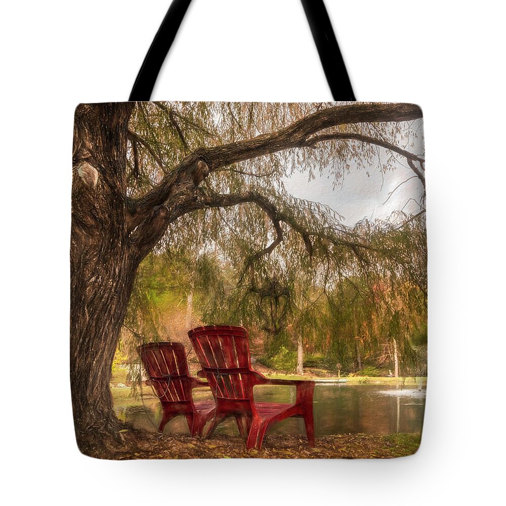 Andrews Tote Bag featuring the photograph Sitting on the Edge of the Pond Painting by Debra and Dave Vanderlaan