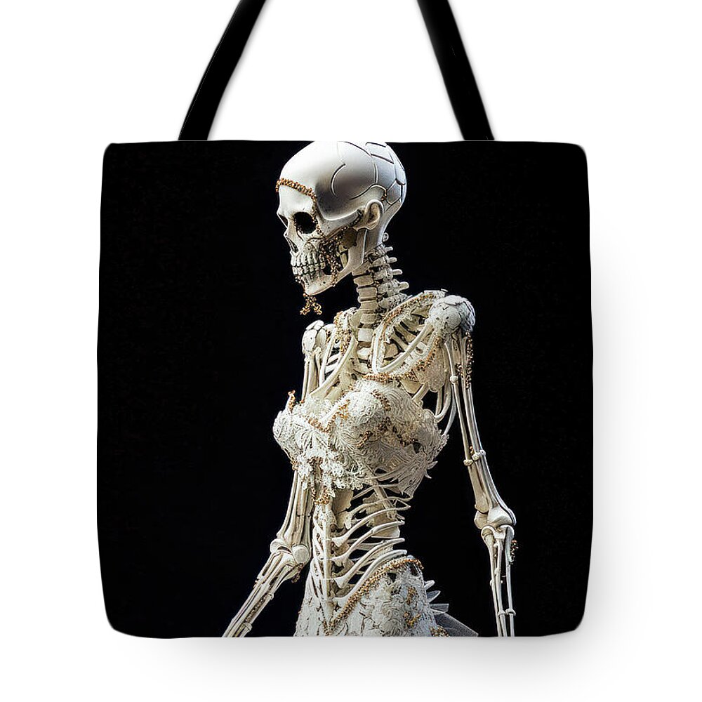 Skeleton Tote Bag featuring the digital art Skeleton Bride 01 by Matthias Hauser