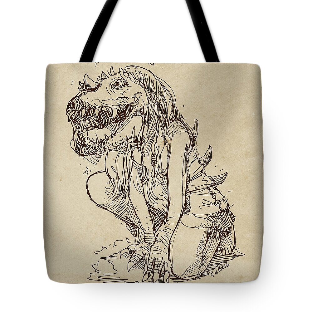 Monster Tote Bag featuring the drawing Sketch no. 0046 by Sv Bell