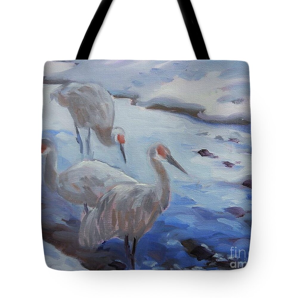 Crane Tote Bag featuring the painting Sketch of Cranes by K M Pawelec