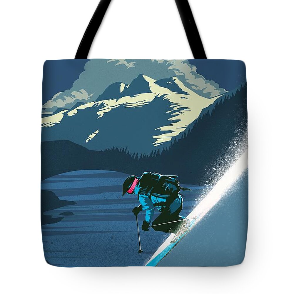 Retro Ski Art Tote Bag featuring the painting Ski Big White Retro Travel Poster by Sassan Filsoof