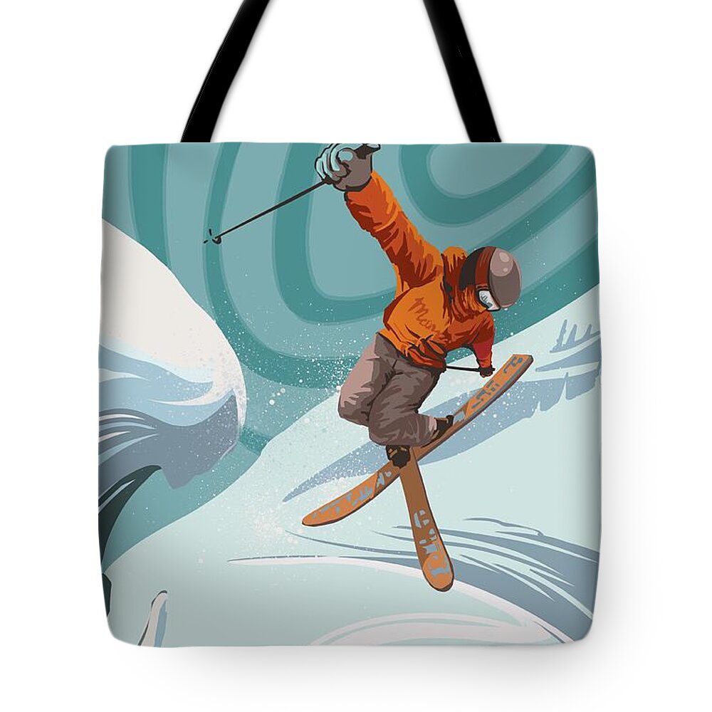 Skiing Tote Bag featuring the painting Ski Freestyler by Sassan Filsoof