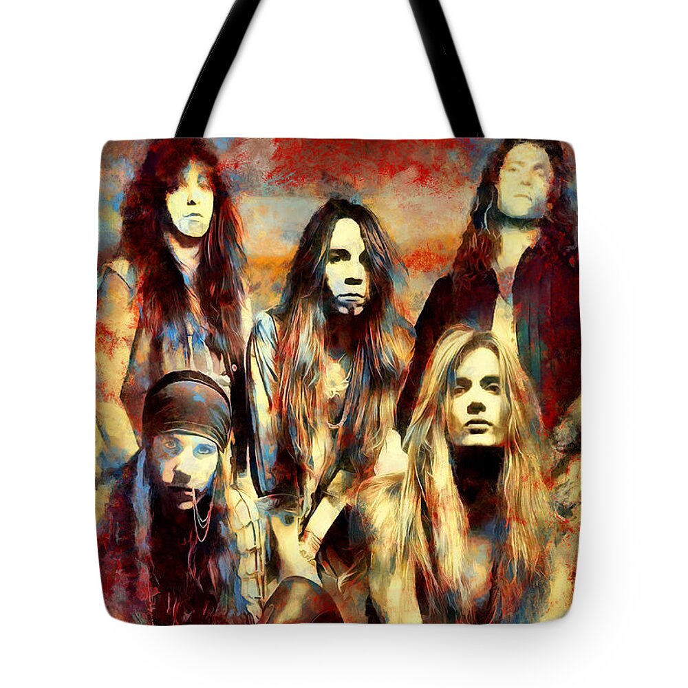 Skid Row Rock Band Tote Bag featuring the mixed media Skid Row Art Mudkicker by The Rocker Chic