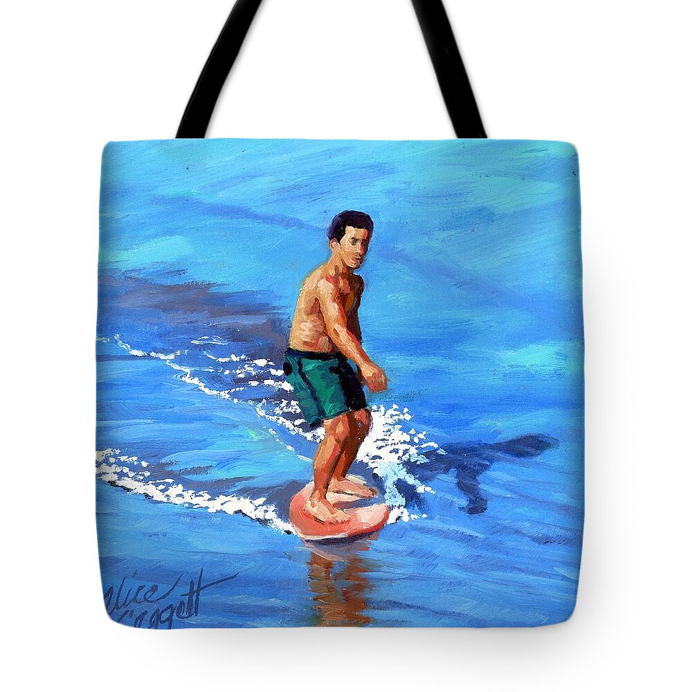 Skimboard Tote Bag featuring the painting Skim 360 - 8 of 8 by Alice Leggett