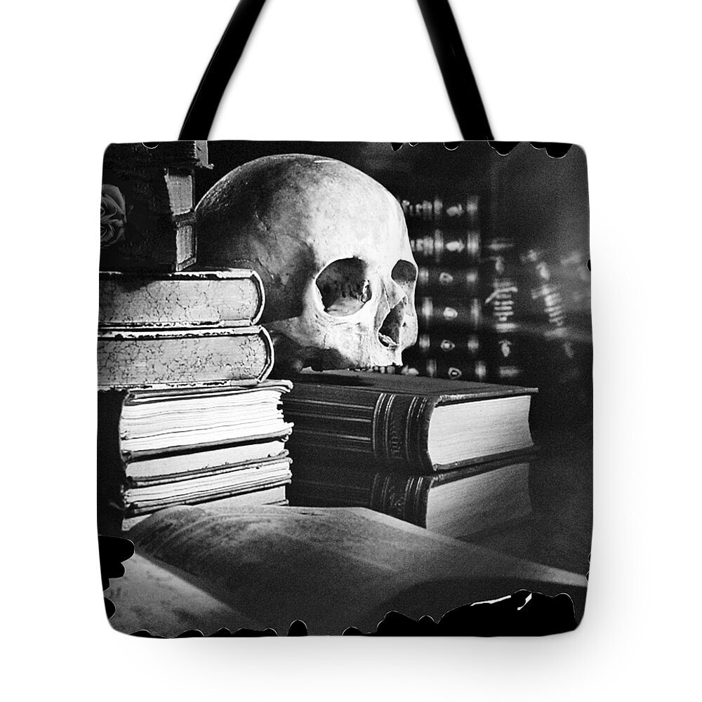 Skull Tote Bag featuring the photograph Skull in black and white by Tom Conway