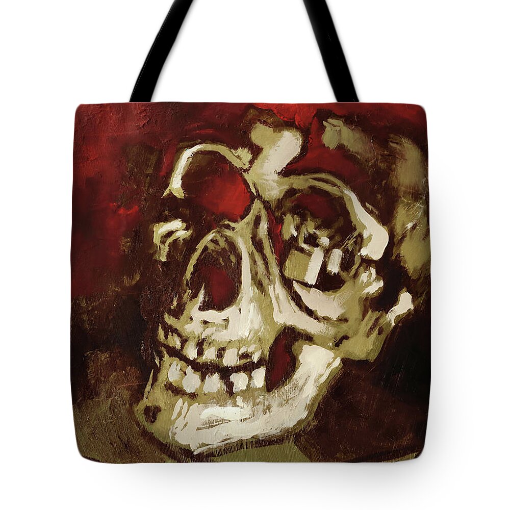 Skull Tote Bag featuring the painting Skull in Red Shade by Sv Bell
