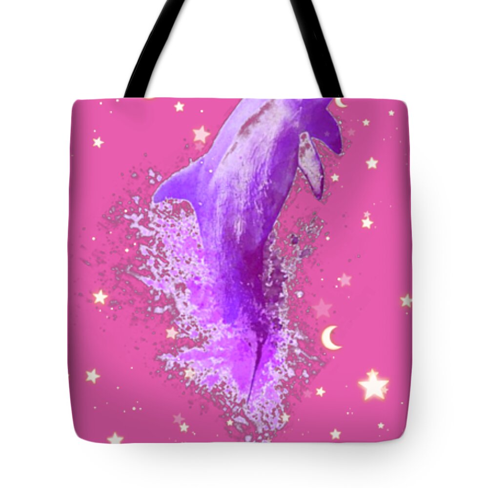 Sky Tote Bag featuring the digital art SkY Dolphin Sunrise by Auranatura Art