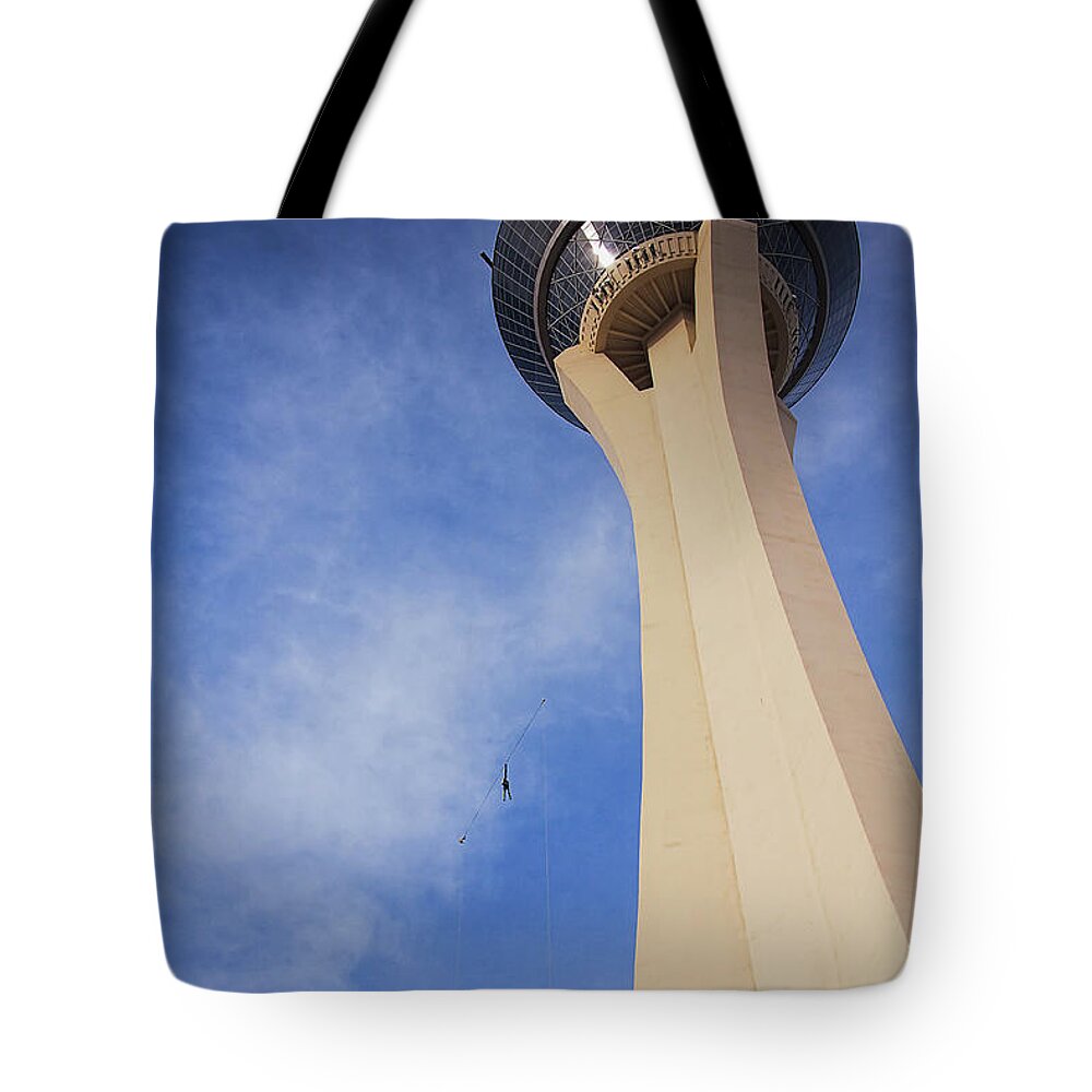 Skyjump Tote Bag featuring the photograph SkyJump from the Stratosphere Tower Las Vegas by Tatiana Travelways