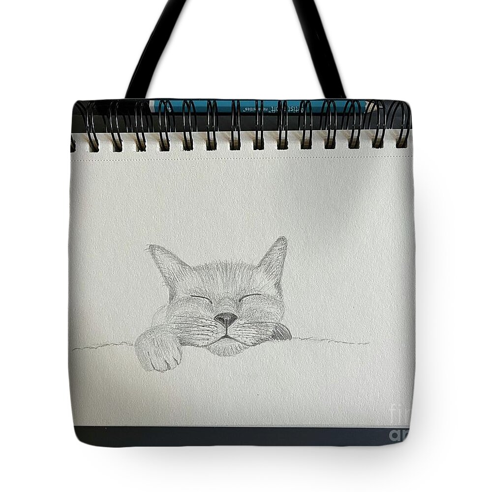  Tote Bag featuring the drawing Sleeping Face Sketch by Donna Mibus