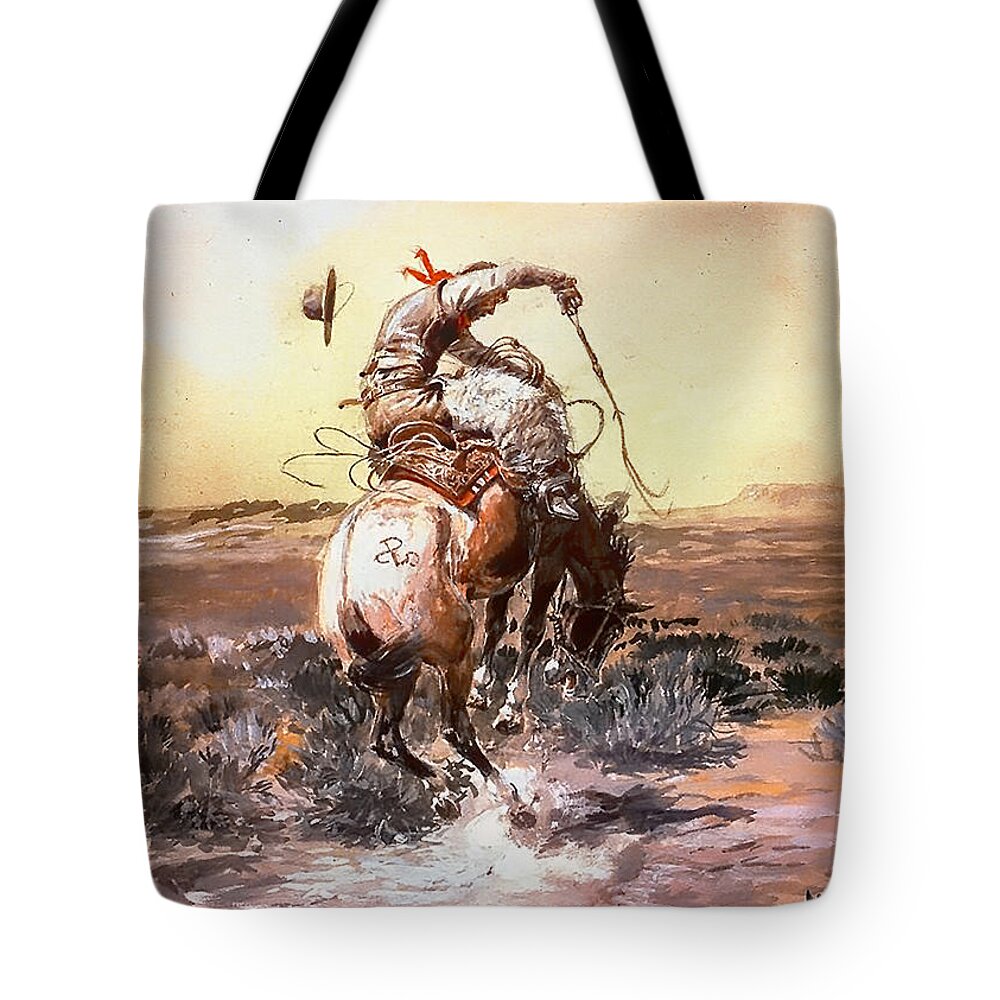 Charles Russell Tote Bag featuring the painting Slick Rider by Charles Russell