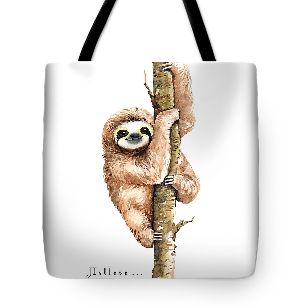 Animals Tote Bag featuring the painting Sloth Saying Hello by Miki De Goodaboom