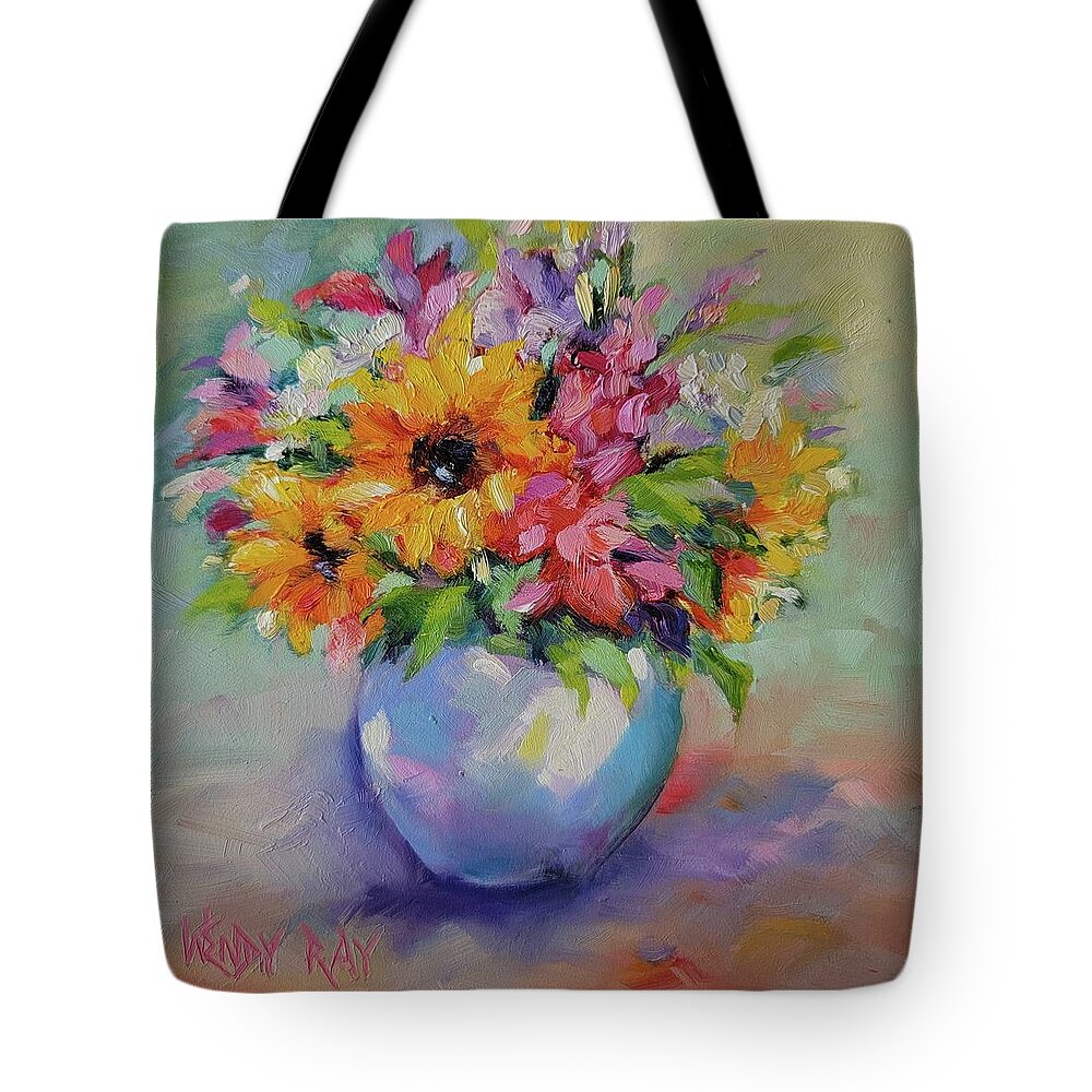 Sunflower Tote Bag featuring the painting Small Bouquet by Wendy Ray