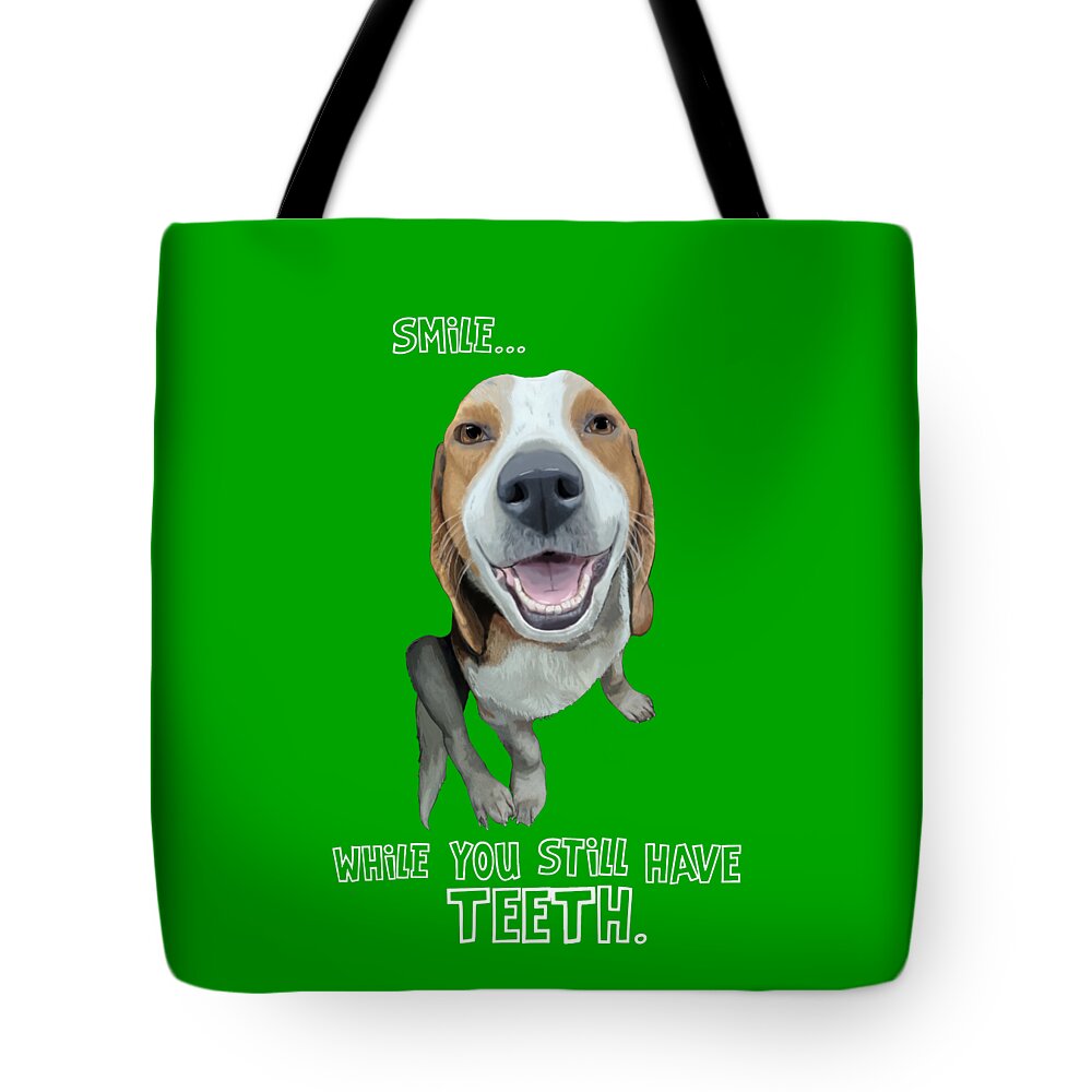 Beagle Tote Bag featuring the painting Smile Dog Formatted for Apparel by Judy Cuddehe