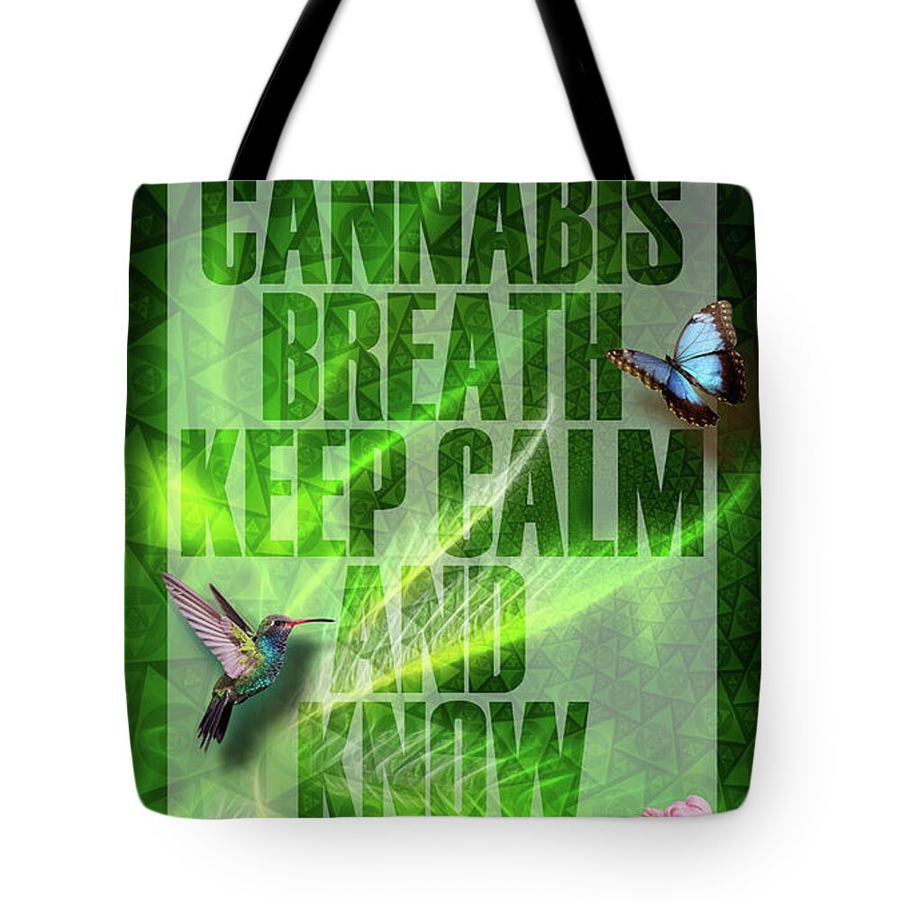Inspiration Tote Bag featuring the digital art Smoke, Breath, Keep Calm by J U A N - O A X A C A