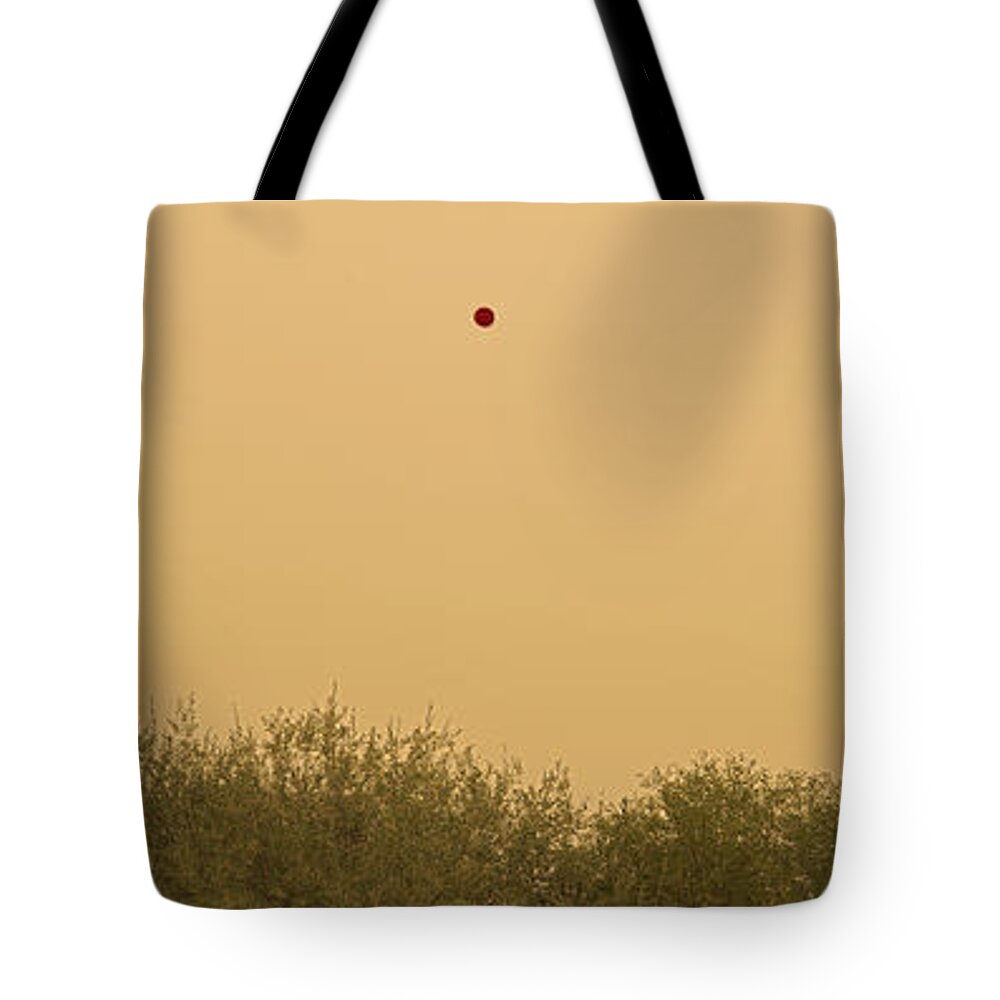 Smoke Tote Bag featuring the photograph smoke from California, U.S.A. fires, August 13, 2020, El Dorado National Forest, Lake Tahoe by PROMedias US
