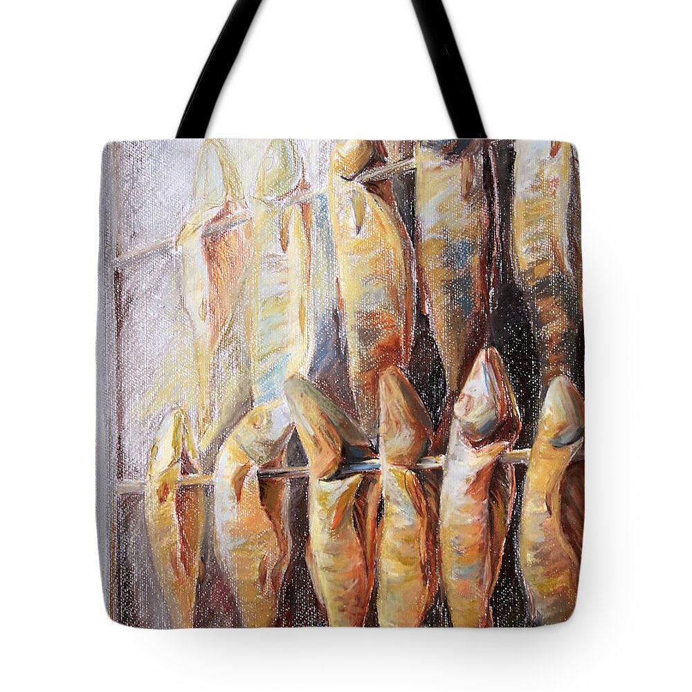 Trap Tote Bag featuring the pastel Smoked Fish by Barbara Pommerenke