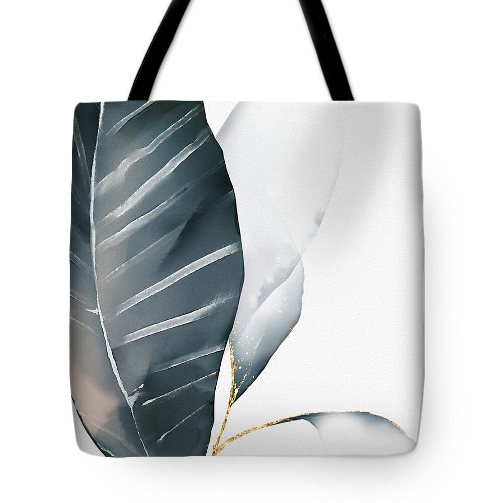 Watercolor Tote Bag featuring the painting Smokey Blue Leaves I by Ink Well
