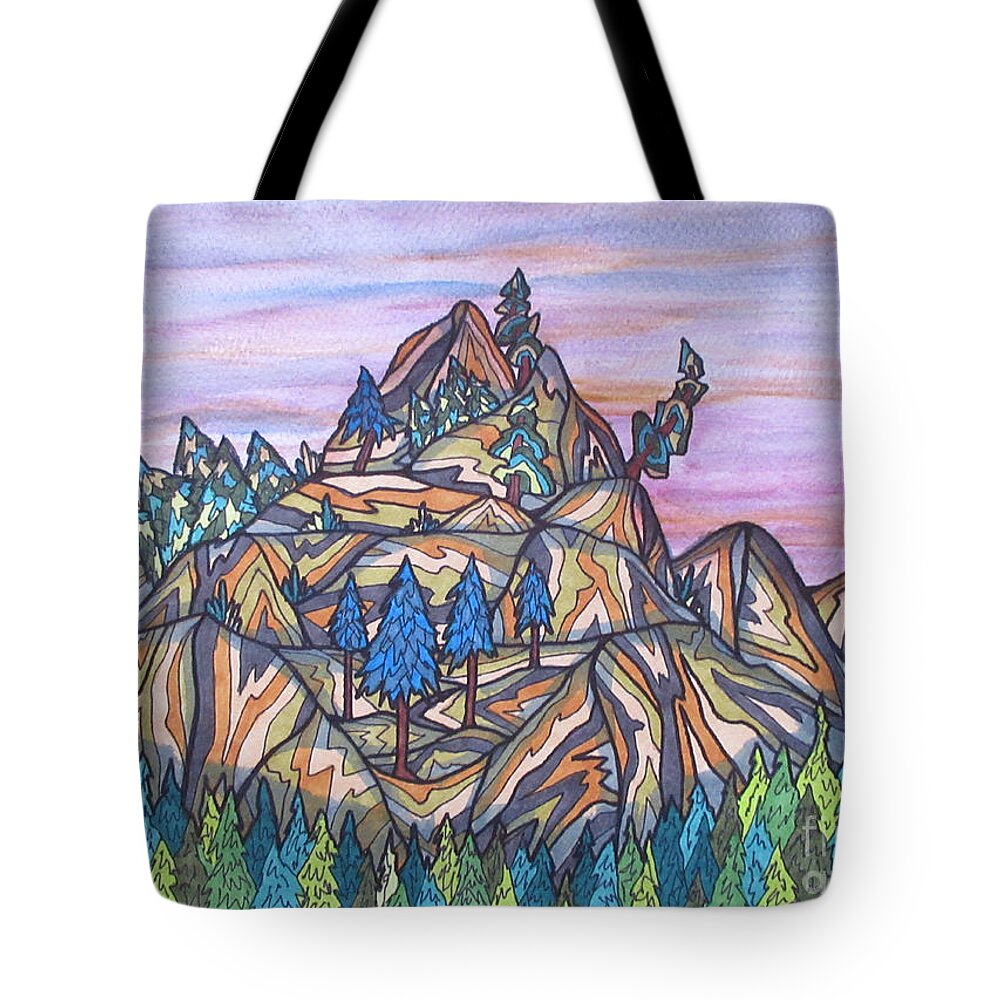 Mountains Smokey Trees Landscape Bag Cushion Nature Trees Lobby Office Abstract Decor Decrotive Tote Bag featuring the painting Smokey Mountains by Bradley Boug