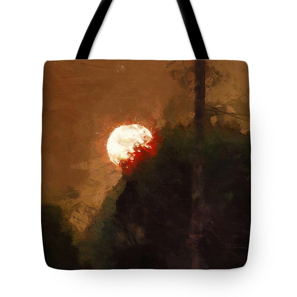 Sun Tote Bag featuring the mixed media Smoky Sunset by Christopher Reed