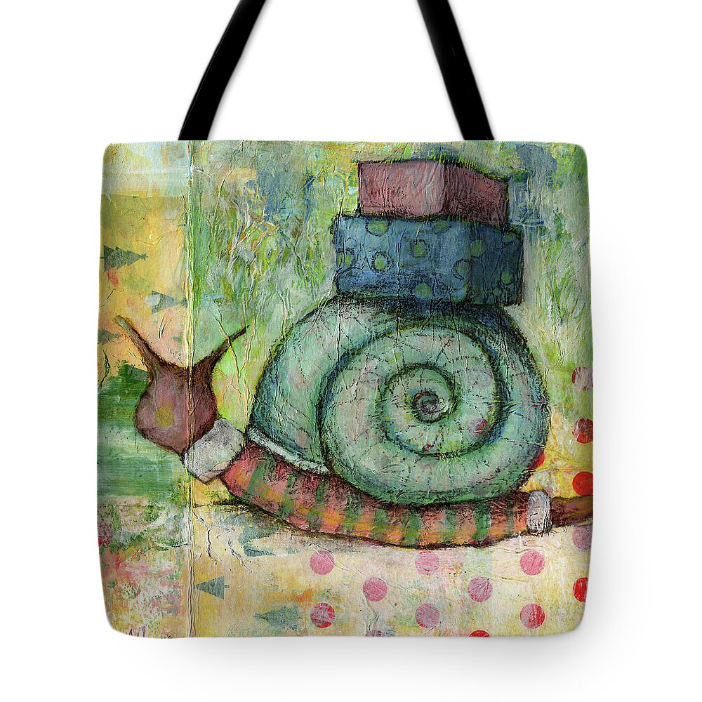 Snail Tote Bag featuring the mixed media Snail Mail by AnneMarie Welsh