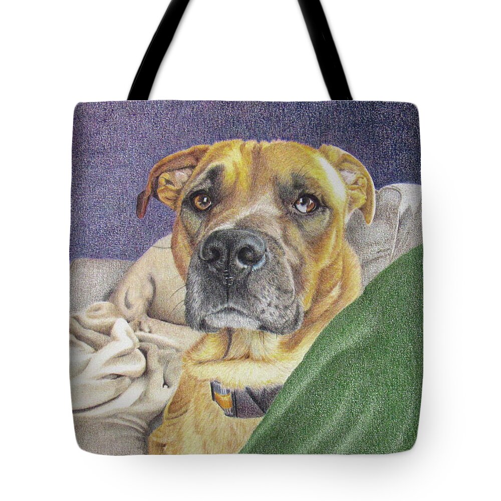 Dog Tote Bag featuring the drawing Snooze Button Please by Kelly Speros