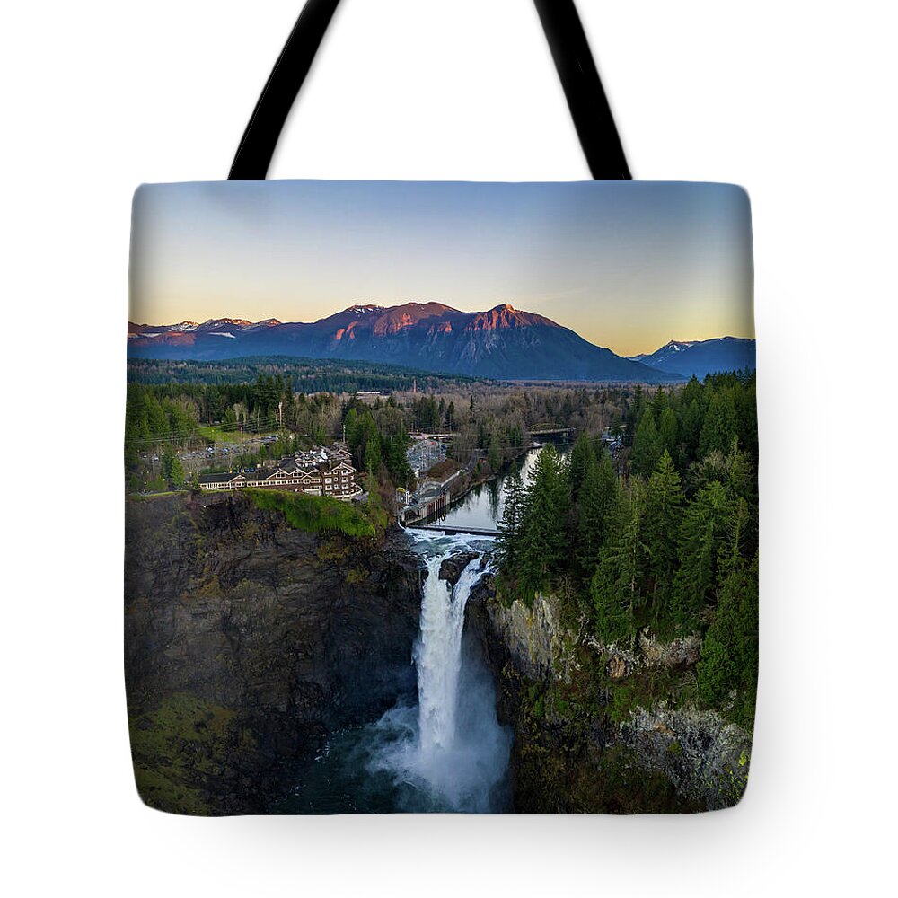 Aerial Tote Bag featuring the photograph Snoqualmie Falls Winter 2 by Clinton Ward