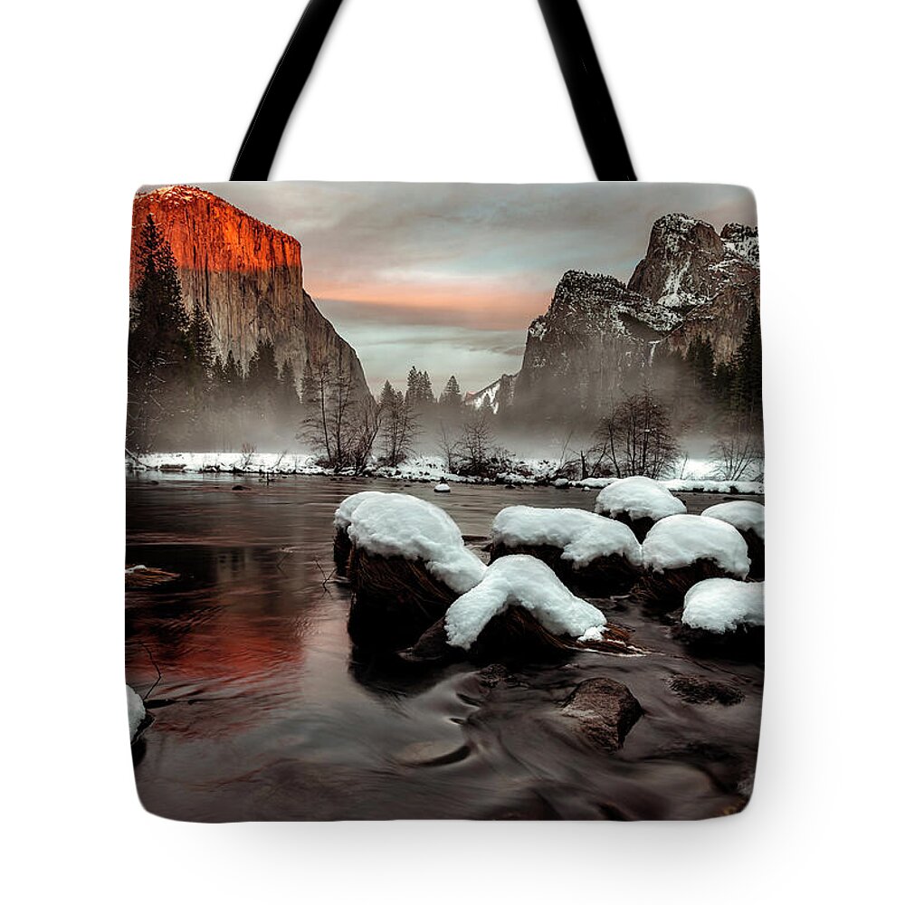 Gary Johnson Tote Bag featuring the photograph Snow Capped In Color by Gary Johnson