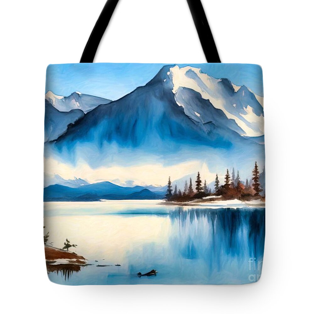 Art Tote Bag featuring the painting Snow Capped Mountains by Digitly