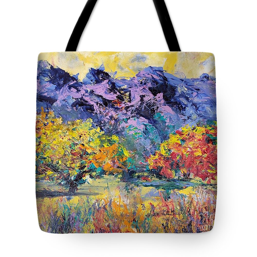 Fall Foliage Tote Bag featuring the painting Fall in the Foothills' by Lisa Debaets