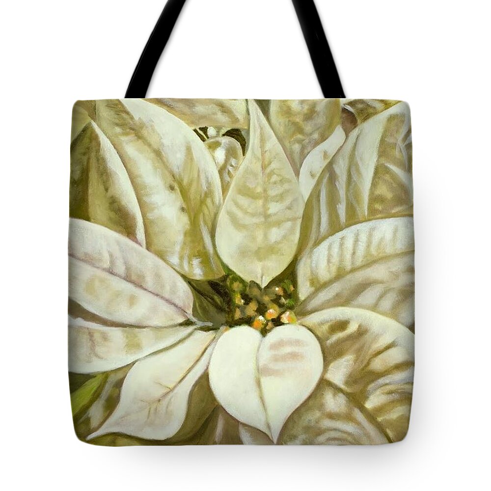 Poinsettia Tote Bag featuring the painting Snow Dancer by Juliette Becker