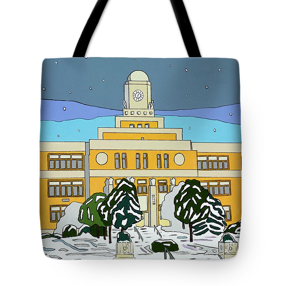 Valley Stream Tote Bag featuring the painting Snow Day by Mike Stanko