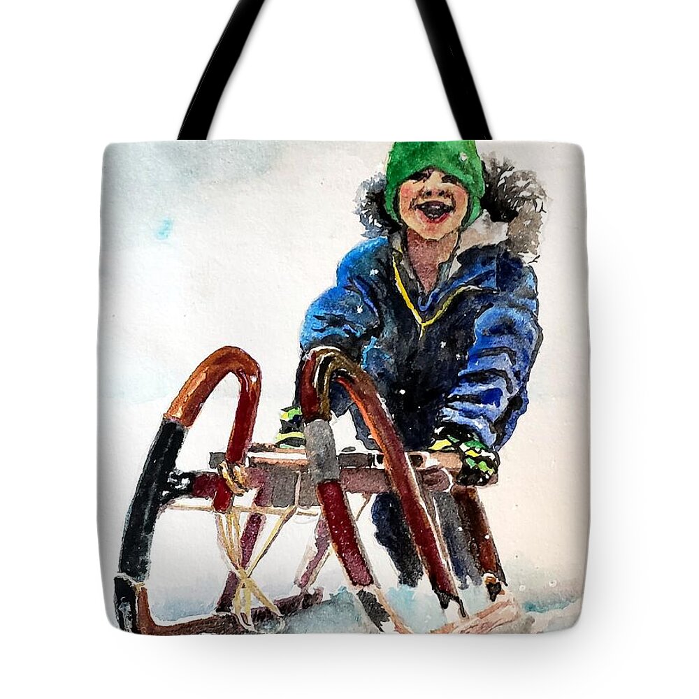 Snow Tote Bag featuring the painting Snow Day part 1 by Merana Cadorette