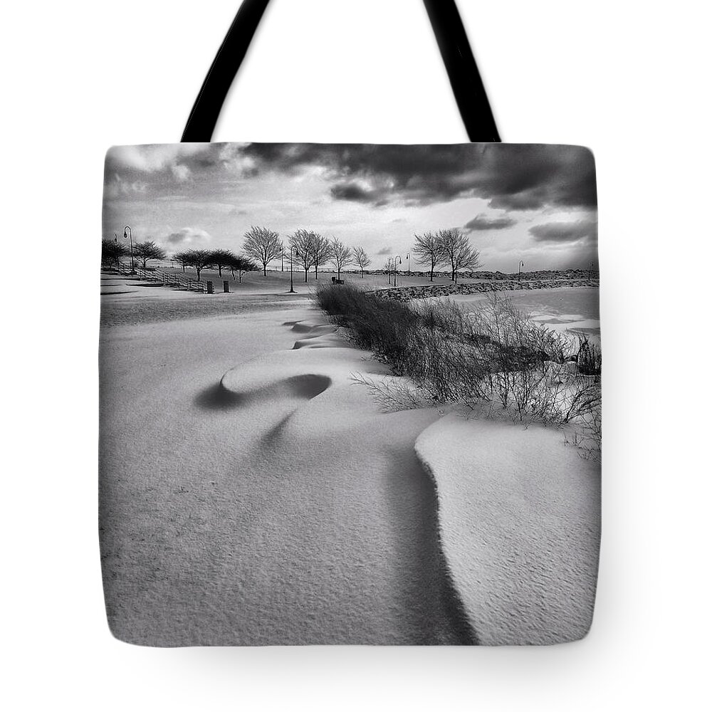 Racine Tote Bag featuring the photograph Snow Drifts in Racine by Scott Olsen