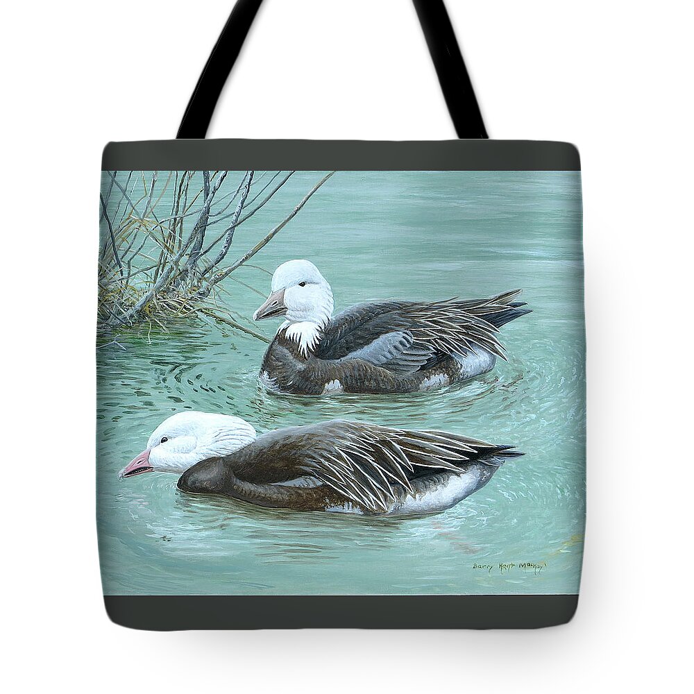 Snow Goose Tote Bag featuring the painting Snow Geese, Blue Morph by Barry Kent MacKay