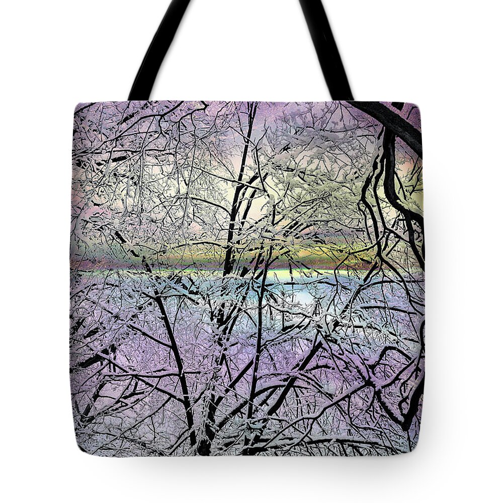 Snow Tote Bag featuring the photograph Snow Iced Branches by Cate Franklyn
