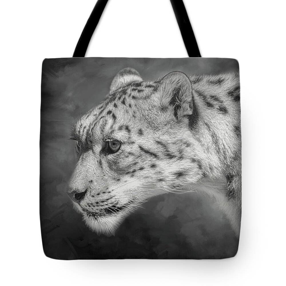 Snow Leopard Tote Bag featuring the digital art Snow Leopard by Nicole Wilde