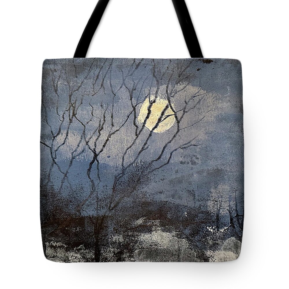 Moon Tote Bag featuring the painting Snow Moon by Lisa Curry Mair