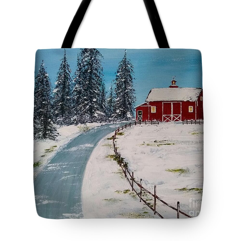 Snow Tote Bag featuring the painting Snow On The Roof by Mike Gonzalez