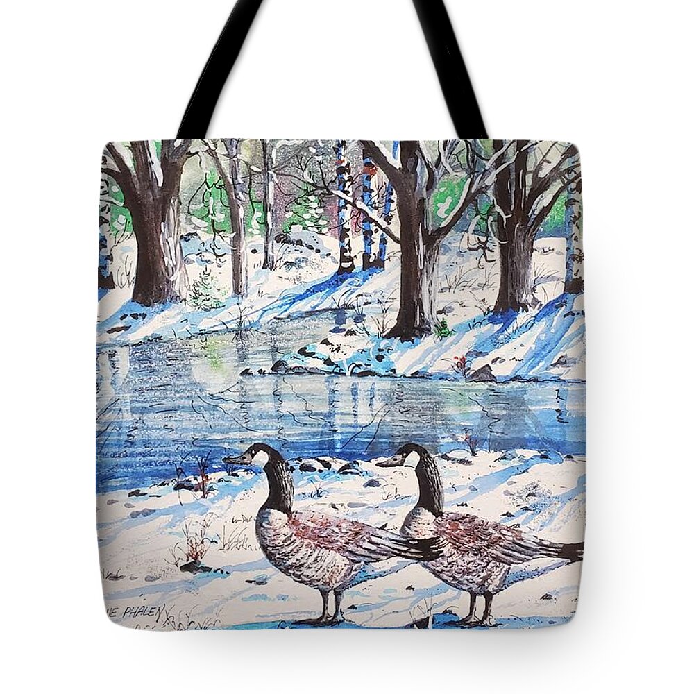 Snow Tote Bag featuring the painting Snow Reflections by Diane Phalen