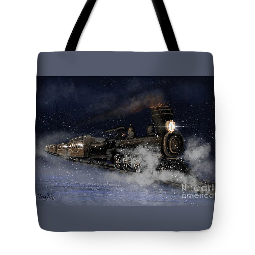 Train Tote Bag featuring the digital art Snow Train by Doug Gist