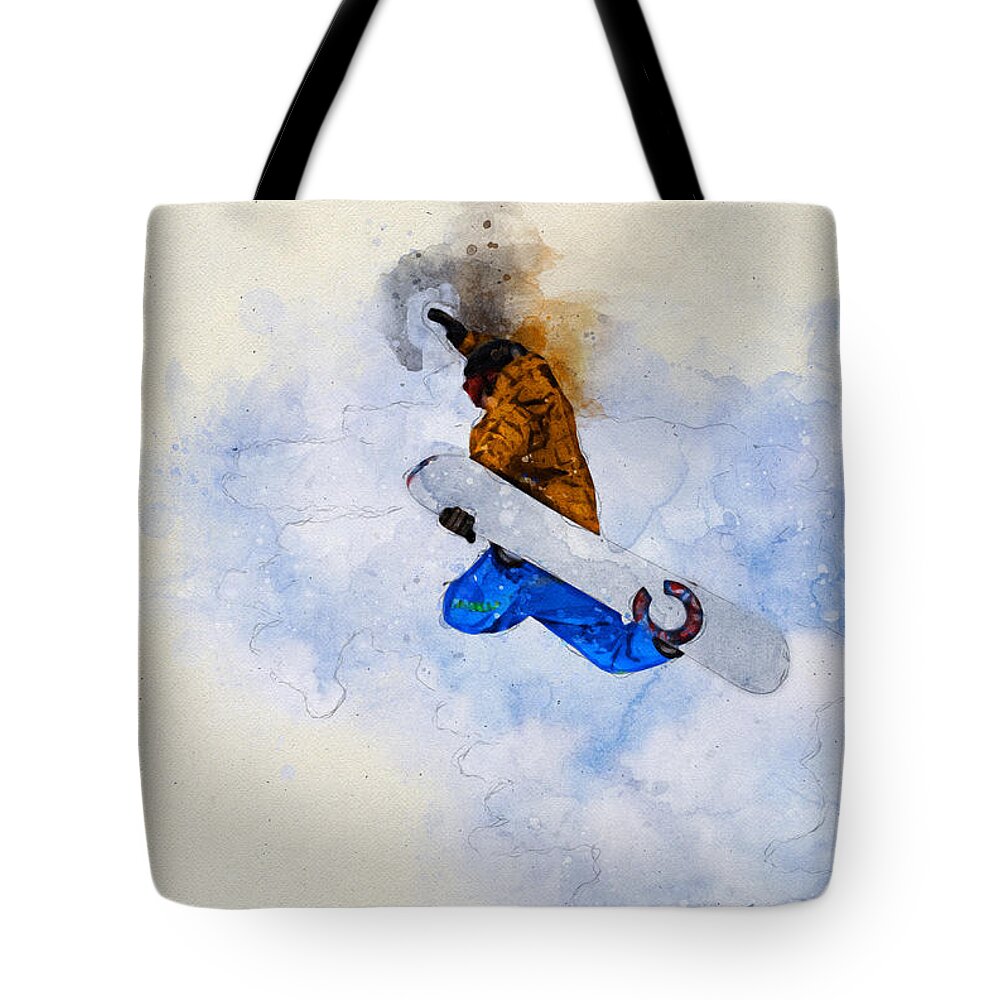 Snowboard Tote Bag featuring the digital art Snowboarder 1 by Geir Rosset