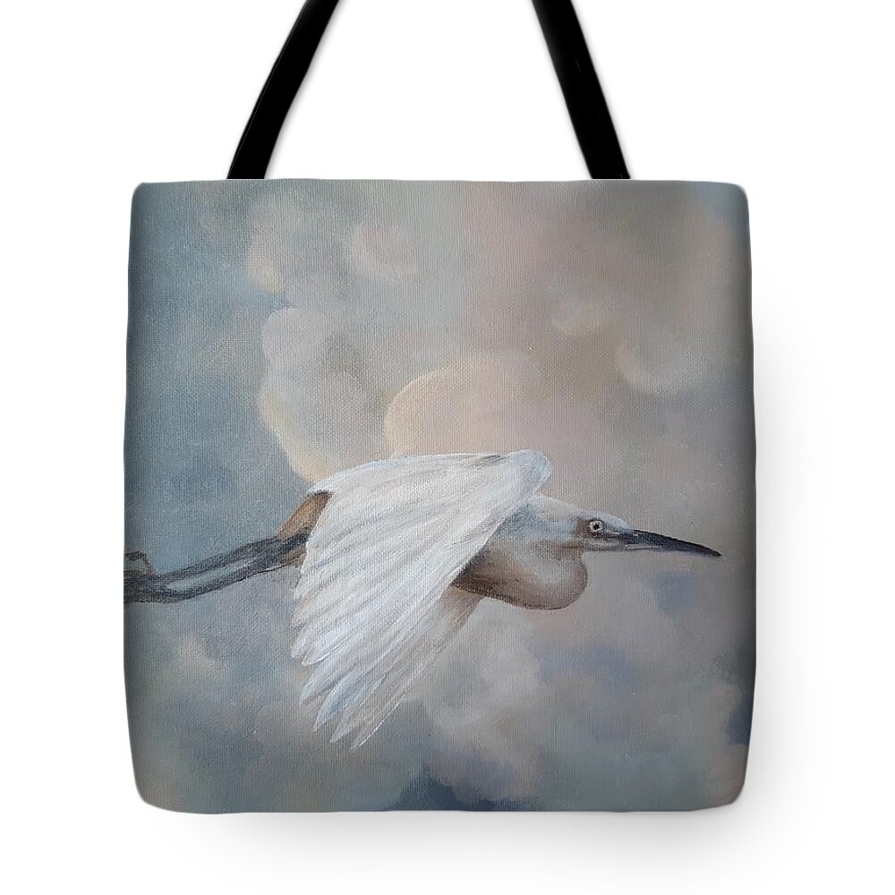 Snowy Tote Bag featuring the painting Snowy Egret by Linda Doherty