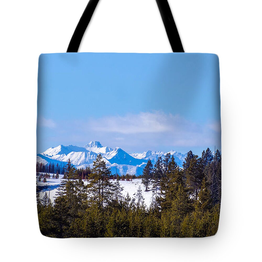 Snow Tote Bag featuring the photograph Snowy Gallatin Mountain Range Above Yellowstone National Park by L Bosco